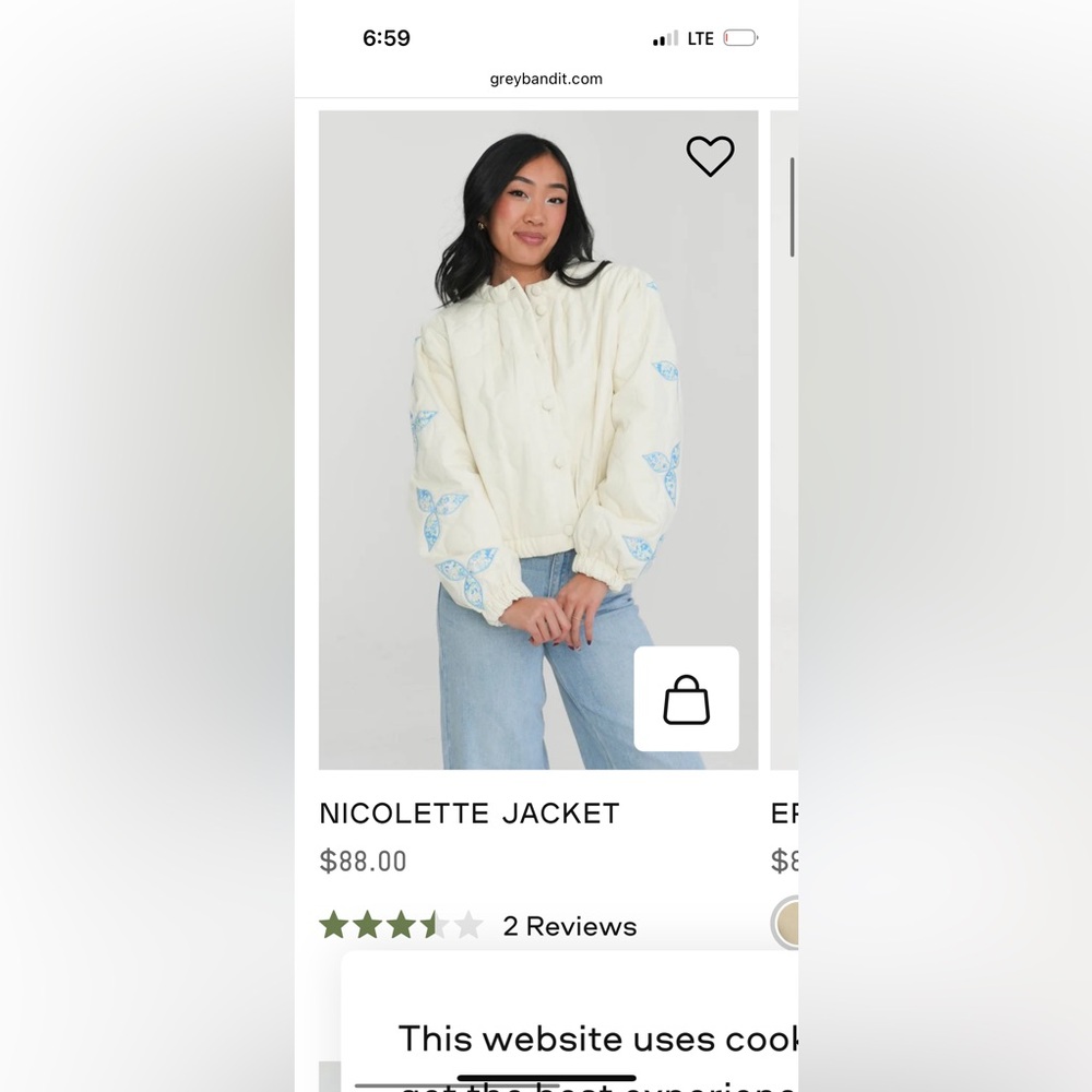Women's Grey Bandit “Nicolette” Quilted Cream Jacket with Blue Floral Accents